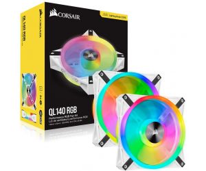 Corsair CO-9050106-WW QL140 RGB 140mm RGB Beyaz PWM Fan, Lighting Node CORE Kontrolcü İle Birlikte, 2'li Paket