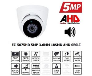 Ezcool 5MP 3.6MM 18SMD AHD SESLİ DOME KAMERA EZ-5075HD