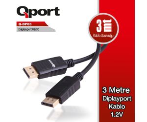 Qport DİSPLAY PORT 3 METRE KABLO Q-DP03