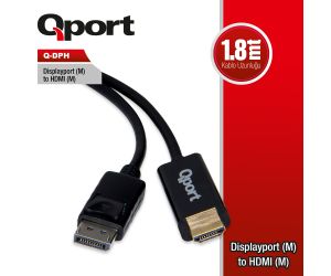 Qport DİSPLAY PORT TO HDMI ÇEVİRİCİ 1.8M KABLO Q-DPH