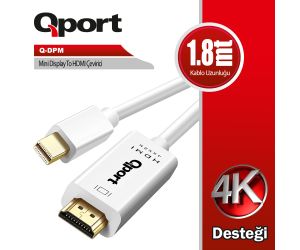 Qport DISPLAY PORT TO HDMI ÇEVİRİCİ KABLO 1.8M