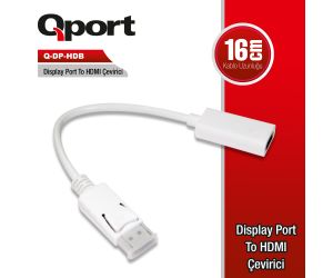 Qport DISPLAY PORT TO HDMI ÇEVİRİCİ KABLO Q-DP-HDB