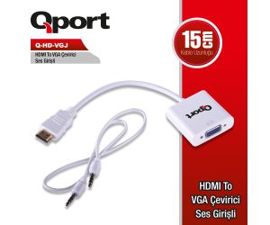 Qport HDMI TO VGA/SES ÇEVİRİCİ ADAPTÖR Q-HD-VGJ