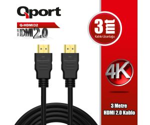 Qport ALTIN UÇLU 3M 4K HDMI 2.0 KABLO Q-HDMI32
