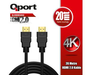 Qport ALTIN UÇLU 20M 4K HDMI2.0 KABLO Q-HDMI202