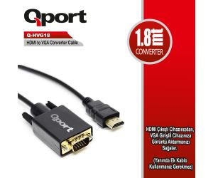 Qport HDMI TO VGA ÇEVİRİCİ KABLO 1.8M Q-HVG18