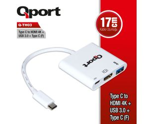 Qport (Q-TH03) TYPE-C TO HDMI/USB3.0/TYPE-C (F) ÇEVİRİCİ