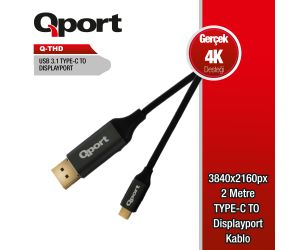 Qport (Q-THD) TYPE-C TO DİSPLAY PORT 2MT ÇEVİRİCİ