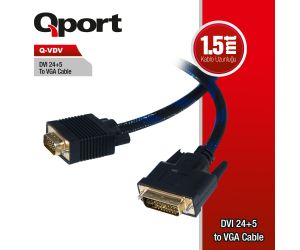 Qport (Q-VDV) DVI TO VGA 1.8MT ÇEVİRİCİ ADAPTÖR