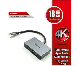 Qport (Q-THV2) TYPE-C TO HDMI/VGA ÇEVİRİCİ