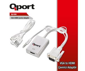 Qport (Q-VH) VGA TO HDMI ÇEVİRİCİ + SES KABLOSU