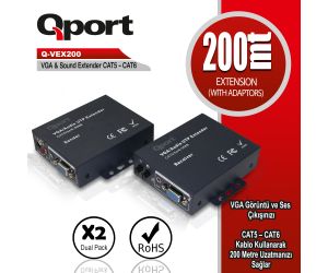 Qport (Q-VEX200) 200 METRE CAT5/CAT6 VGA EXTENDER DÜNÜŞTÜRÜCÜ 2'li PAKET