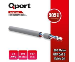 Qport Q-CAT6 305 METRE UTP 23AWG 0,57MM GRİ NETWORK AĞ KABLOSU
