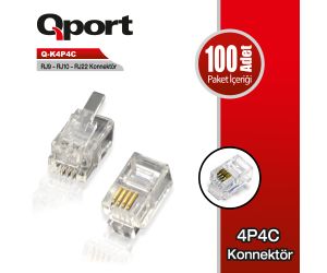 Qport RJ9/RJ10/RJ22 KONNEKTOR 100'lü Q-K4P4C