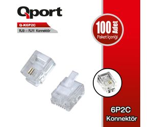 Qport RJ9/RJ11/RJ11 KONNEKTOR 100'lü Q-K6P2C