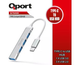 Qport Q-TUC05 TYPE-C TO 4 PORT METAL USB ÇOKLAYICI