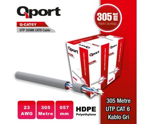 Qport 305M CAT6 UTP GRI 23AWG 0.57MM PE KABLO (Q-CAT6Y)