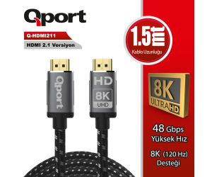Qport (Q-HDMI211) ALTIN UÇLU 1.5M 8K HDMI 2.1 KABLO