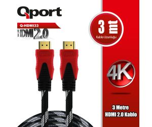 Qport (Q-HDMI33) ALTIN UCLU 3M 4K HDMI 2.0 KABLO