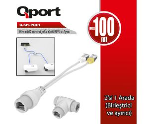 Qport Q-SPLPOE1 POE SPLITTER 2IN1 AG KONNEKTORU + 3 YOLLU RJ45 KONNEKTORU